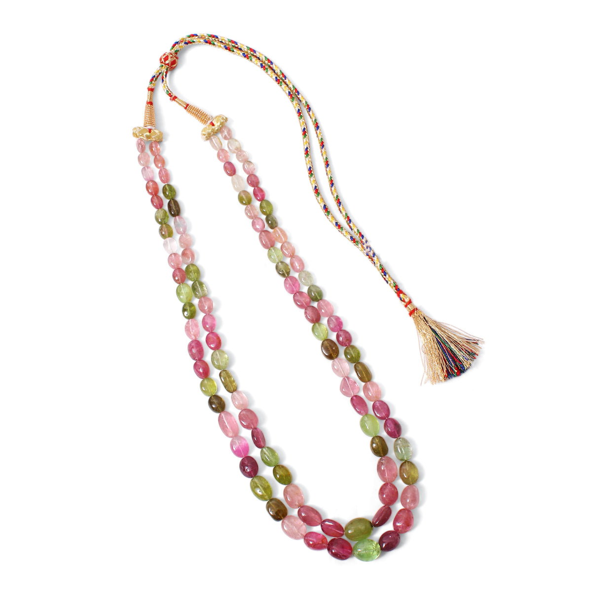 Natural Multi-Color Tourmaline Double Layer Gemstone Necklace – Plain Tumble Beaded Jewelry
