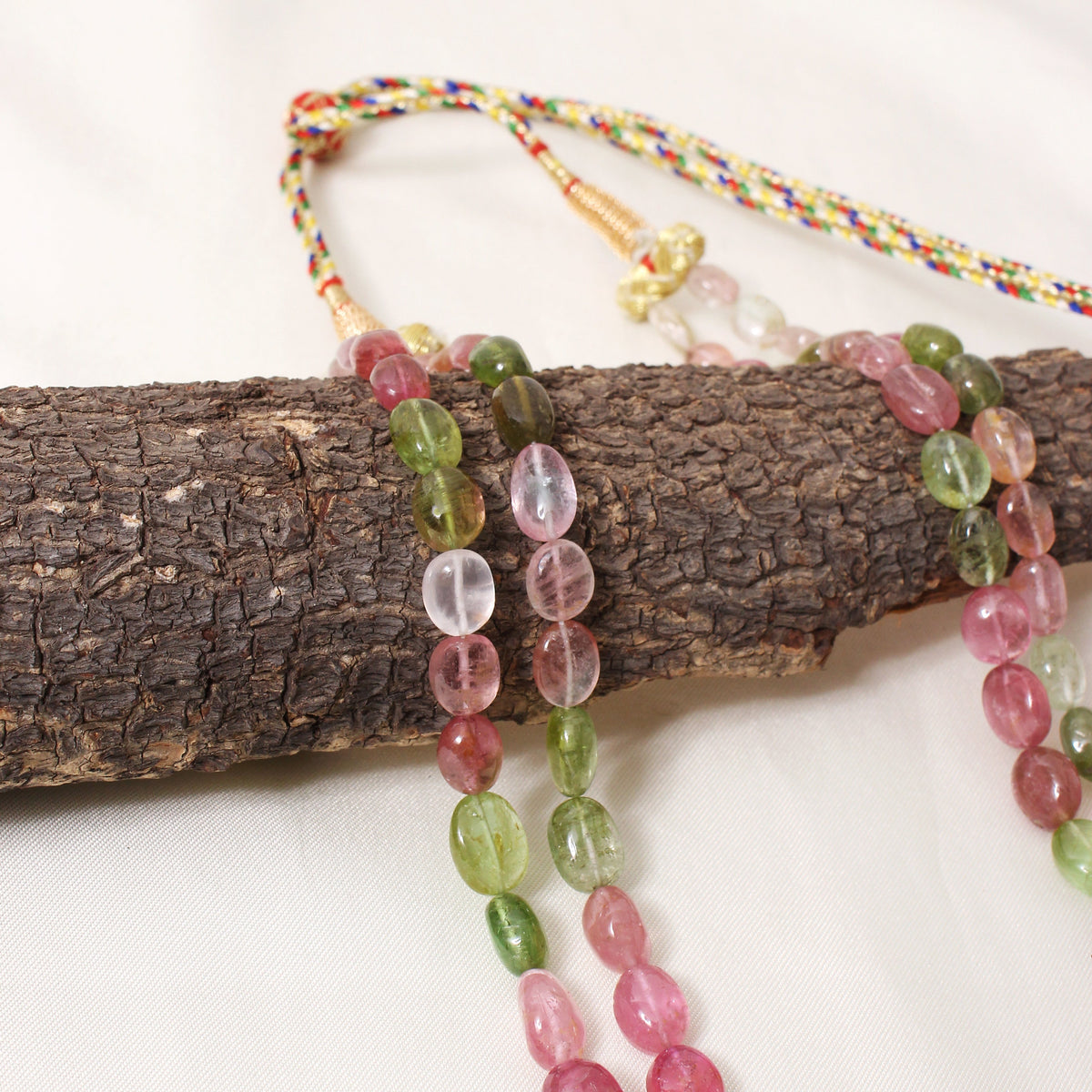 Natural Multi-Color Tourmaline Double Layer Gemstone Necklace – Plain Tumble Beaded Jewelry