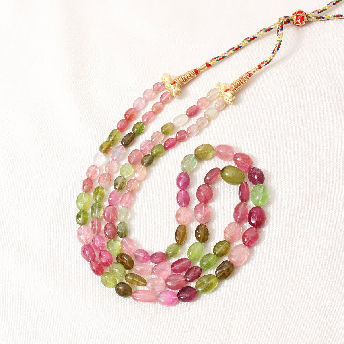 Natural Multi-Color Tourmaline Double Layer Gemstone Necklace – Plain Tumble Beaded Jewelry