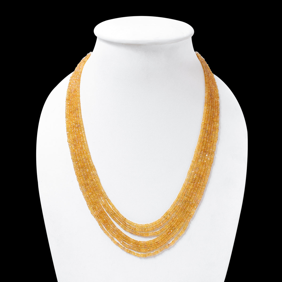 Natural Yellow Sapphire 7-Layer Gemstone Necklace – Faceted Rondelle Beads 2.5–3 mm | Multi-Strand Jewelry