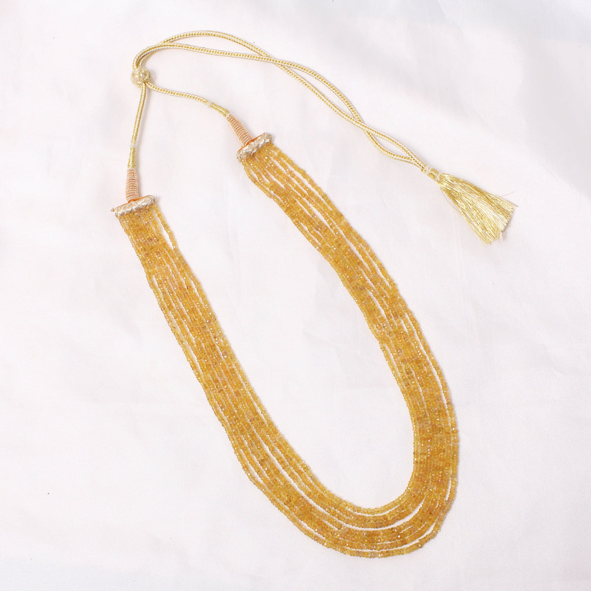 Natural Yellow Sapphire 7-Layer Gemstone Necklace – Faceted Rondelle Beads 2.5–3 mm | Multi-Strand Jewelry