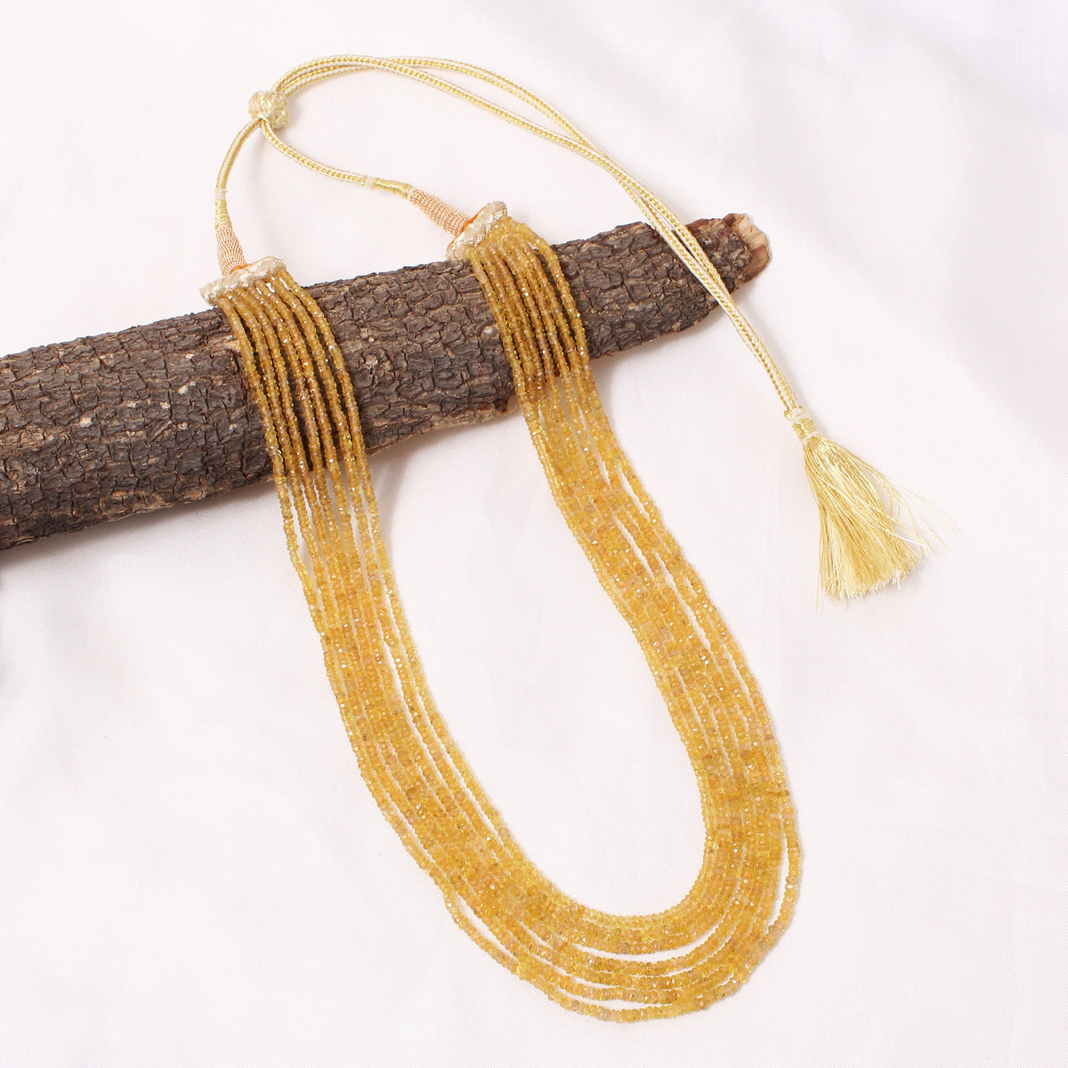 Natural Yellow Sapphire 7-Layer Gemstone Necklace – Faceted Rondelle Beads 2.5–3 mm | Multi-Strand Jewelry