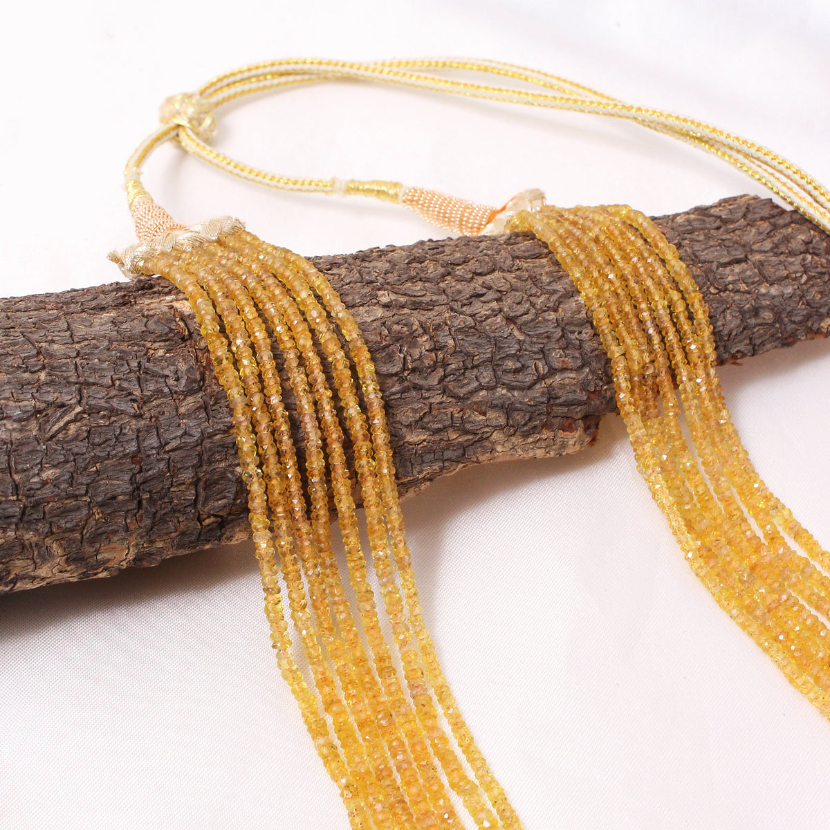 Natural Yellow Sapphire 7-Layer Gemstone Necklace – Faceted Rondelle Beads 2.5–3 mm | Multi-Strand Jewelry