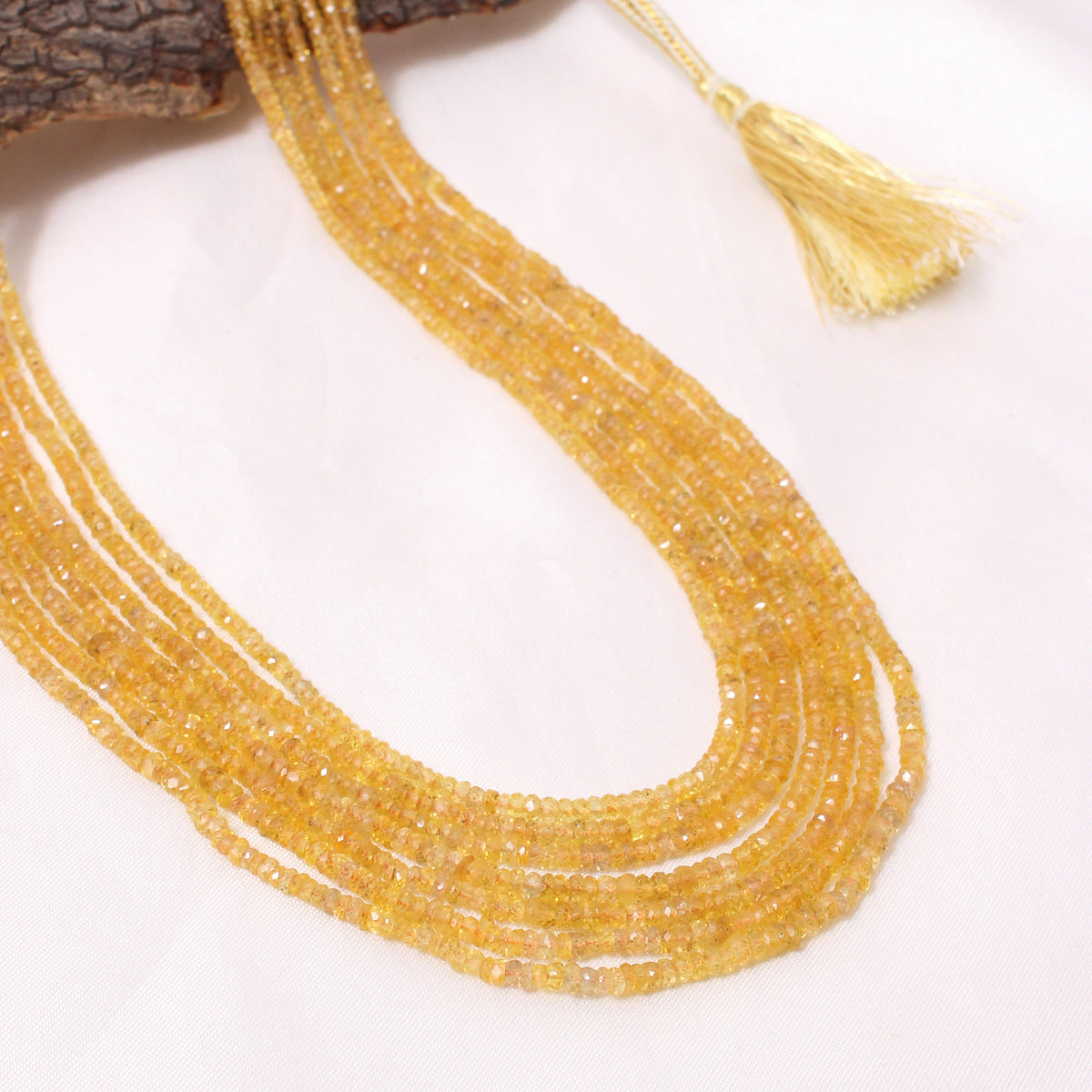 Natural Yellow Sapphire 7-Layer Gemstone Necklace – Faceted Rondelle Beads 2.5–3 mm | Multi-Strand Jewelry