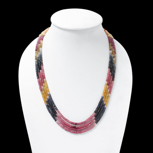 Natural Multi Sapphire 4-Layer Gemstone Necklace – Faceted Rondelle Beads 4–4.25 mm | Luxury Statement Jewelry