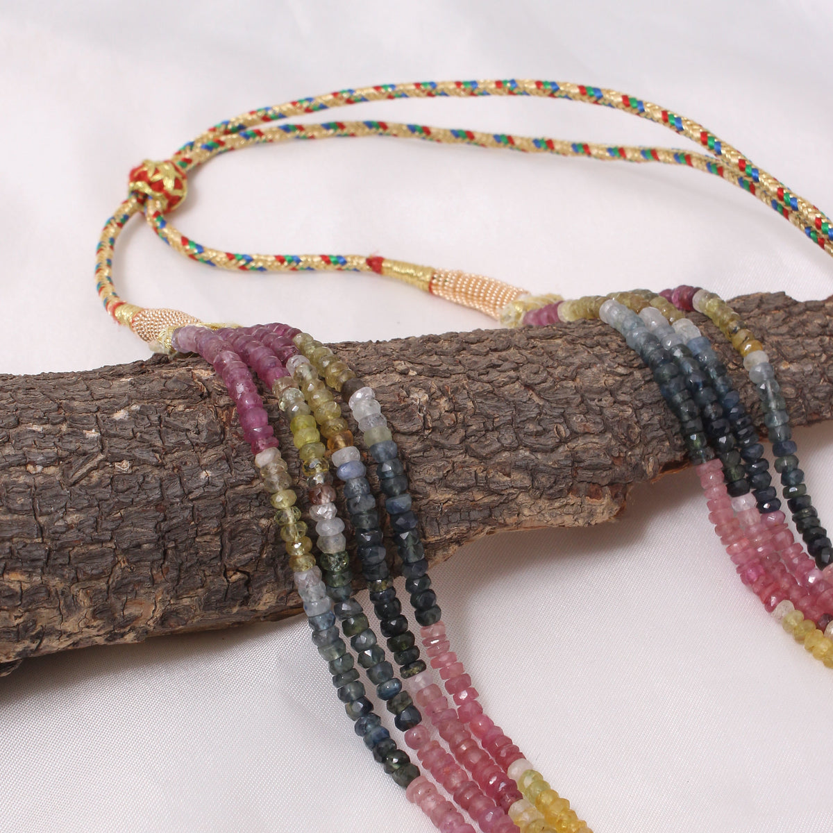 Natural Multi Sapphire 4-Layer Gemstone Necklace – Faceted Rondelle Beads 4–4.25 mm | Luxury Statement Jewelry
