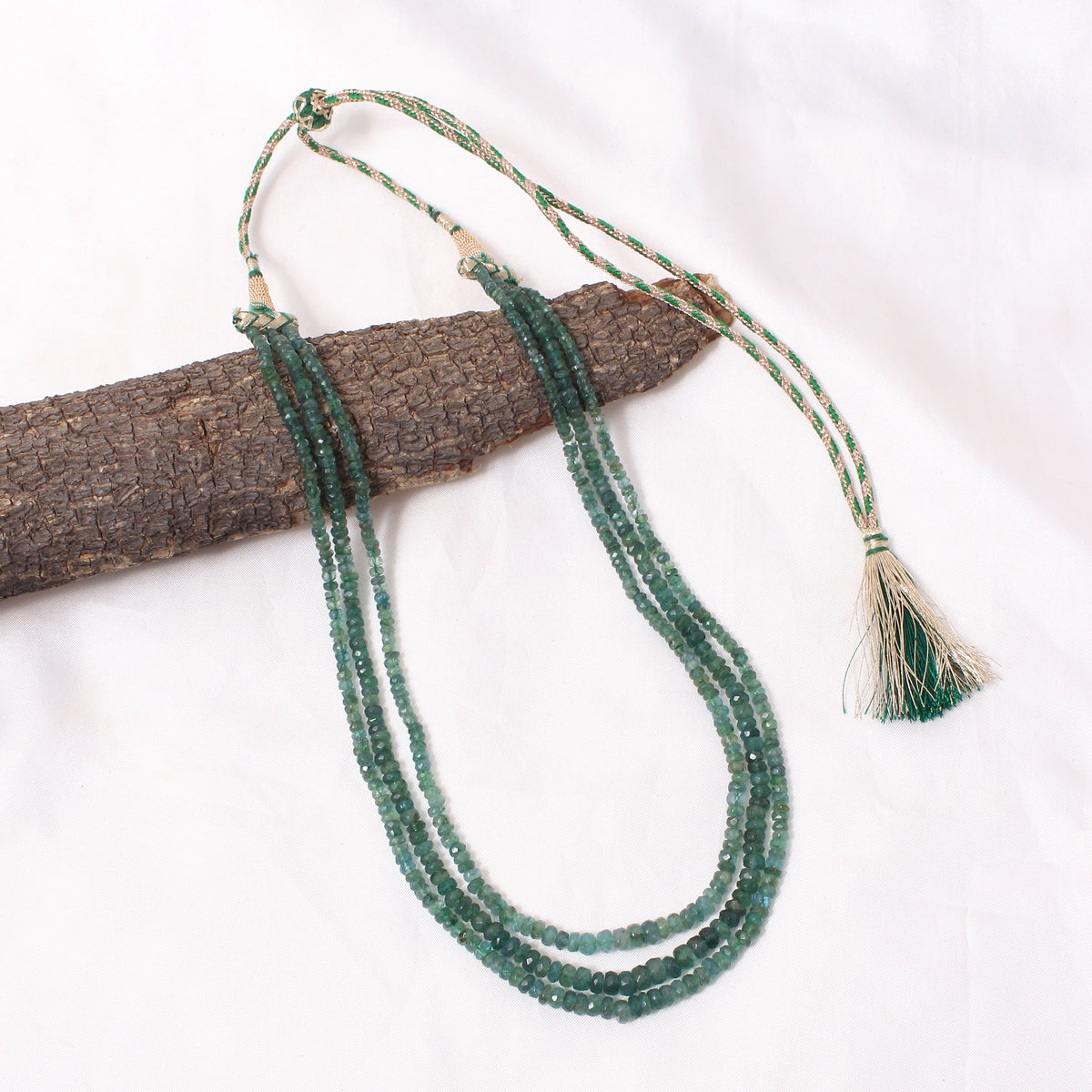 Natural Emerald 3 Layer Gemstone Necklace – Faceted Rondelle Gemstone Beads (3.5–6 mm) | Elegant Handcrafted Green Emerald Jewelry