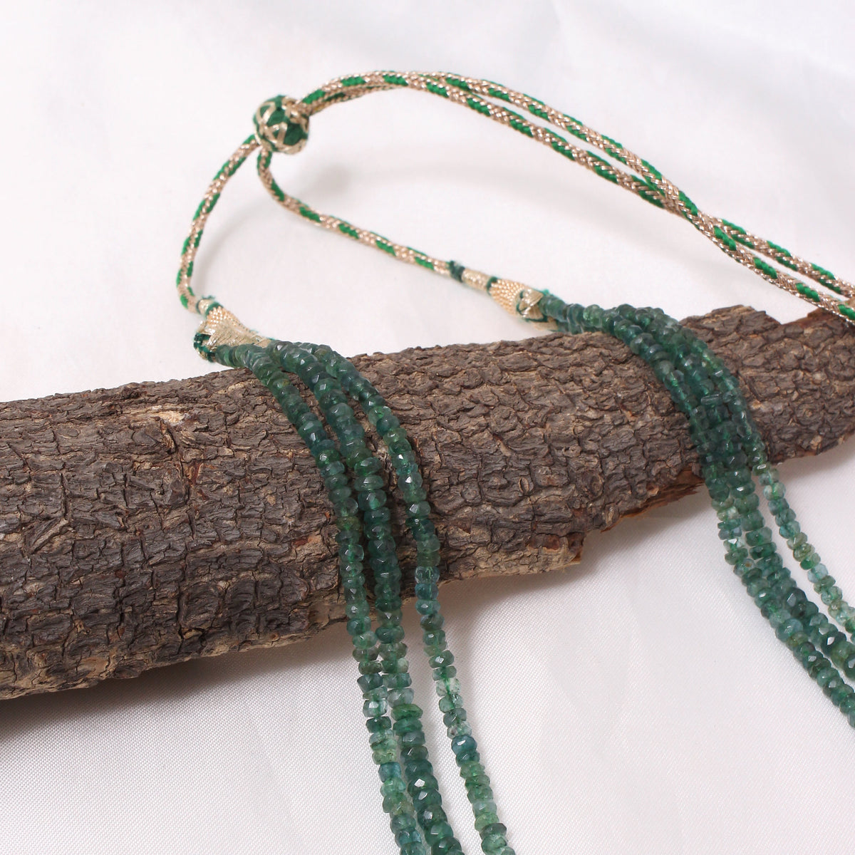 Natural Emerald 3 Layer Gemstone Necklace – Faceted Rondelle Gemstone Beads (3.5–6 mm) | Elegant Handcrafted Green Emerald Jewelry