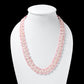 Luxury Rose Quartz & Pearl Gemstone Necklace – 3 Strand Plain Tumble Beaded Feminine Statement Piece