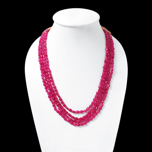 Pink Quartz 4 Layer Gemstone Necklace – Plain Oval Gemstone Beads 5x7 mm Elegant Statement Jewelry