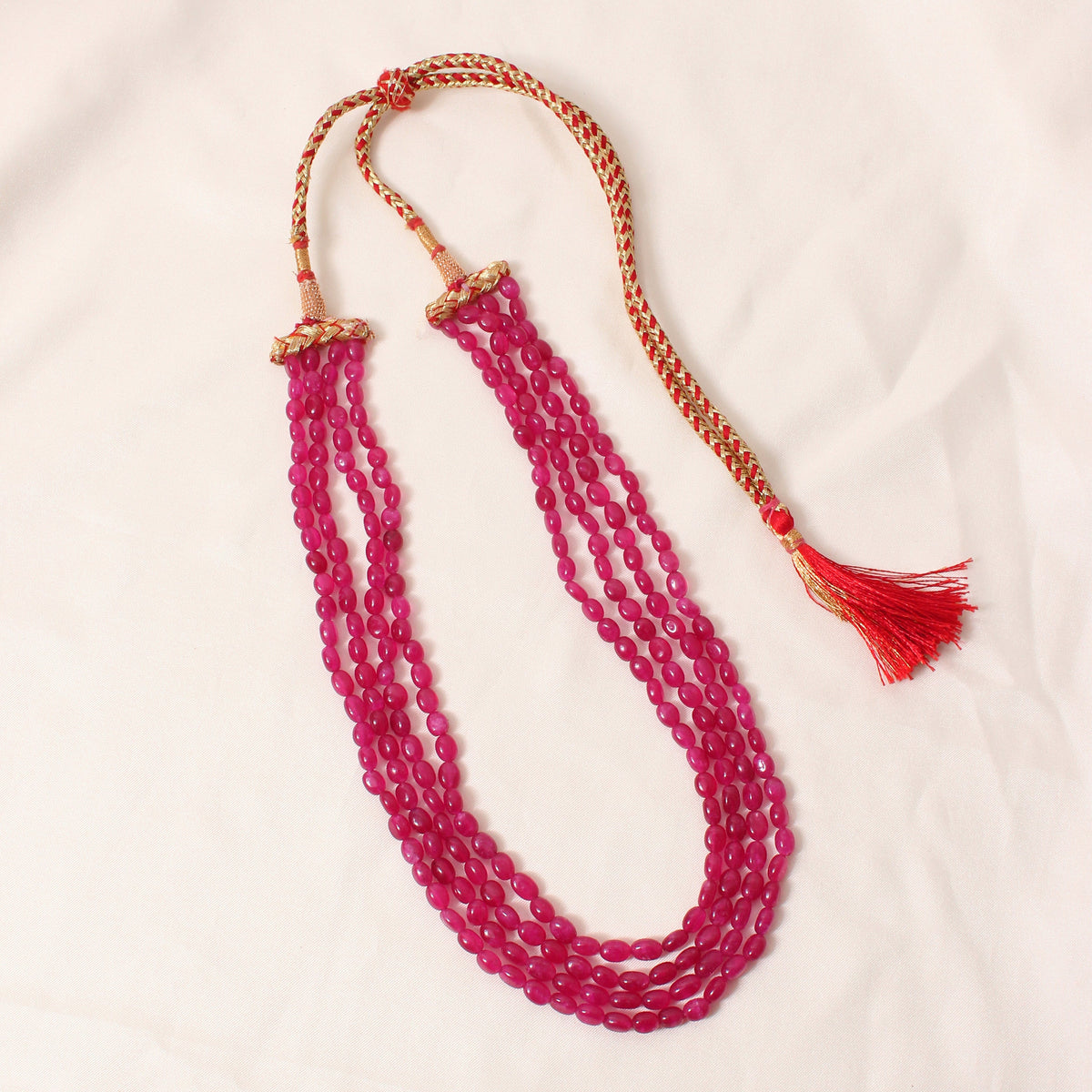 Pink Quartz 4 Layer Gemstone Necklace – Plain Oval Gemstone Beads 5x7 mm Elegant Statement Jewelry