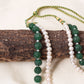 Green Aventurine & Pearl 2-Layer Gemstone Necklace – Plain Oval Muskmelon Beads | Elegant Healing Gemstone Jewelry