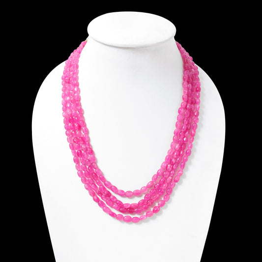 Designer Pink Quartz 4-Strand Necklace – Smooth Nugget Beads 6x7 mm Soft Pink Statement Jewelry