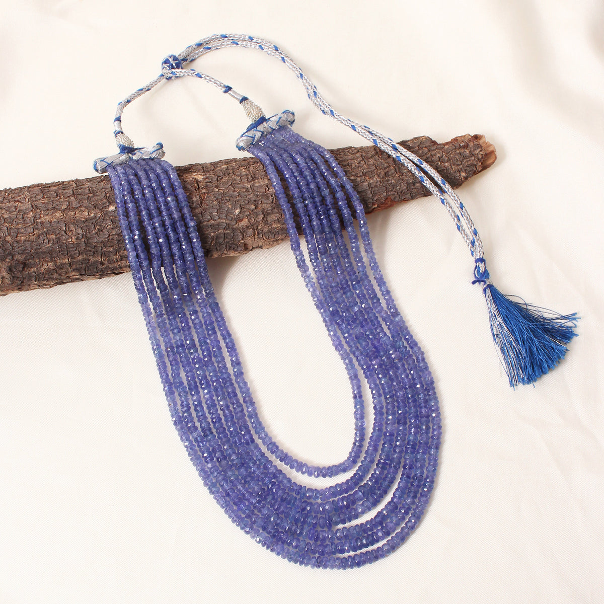 Natural Tanzanite 7 Layers  Gemstone Necklace – Faceted Rondelle Handmade Statement Jewelry