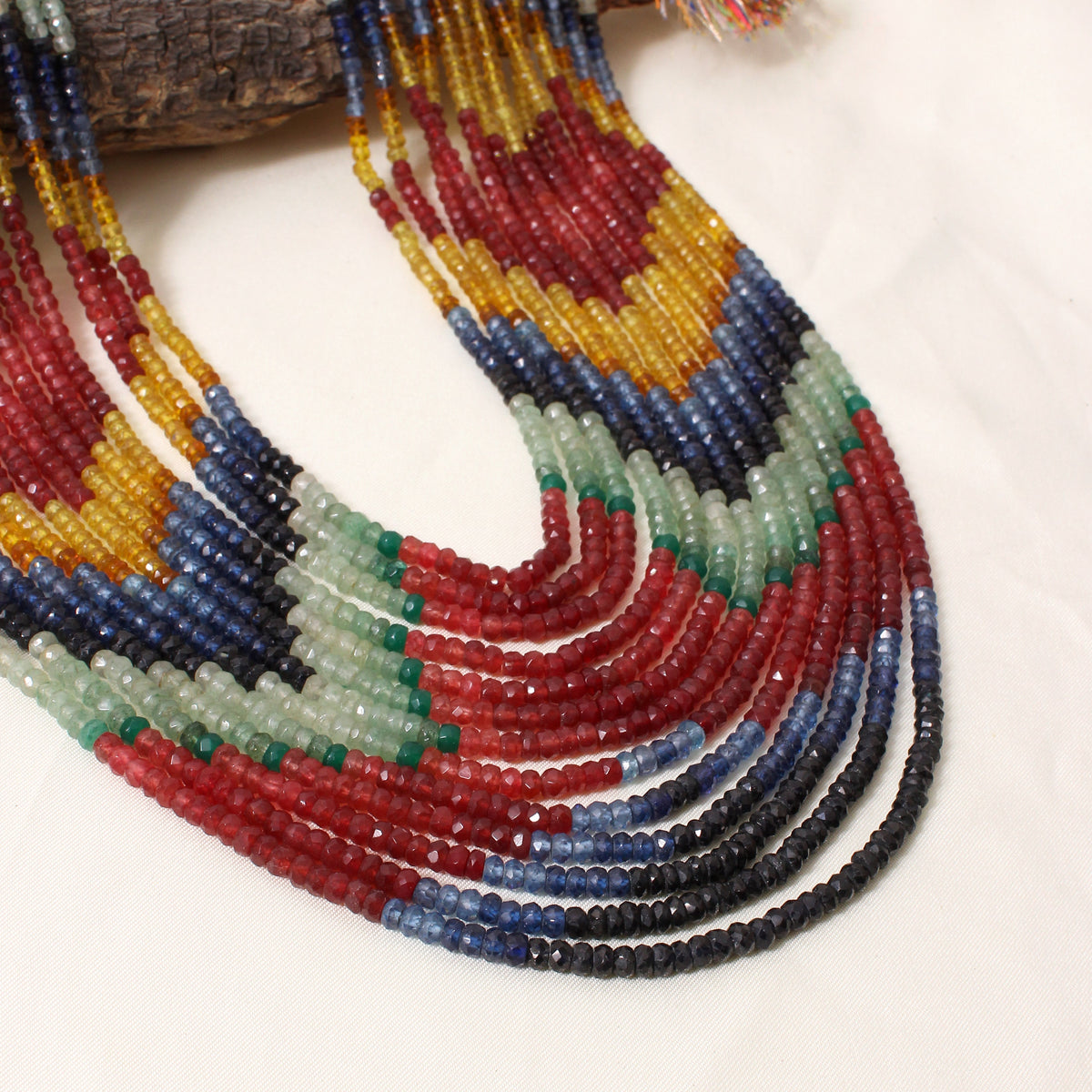 Multi Quartz 13 Layers Gemstone Necklace – Faceted Rondelle Handmade Statement Jewelry