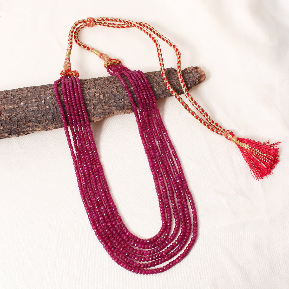 Handcrafted Natural Ruby Necklace – 6 Layer Faceted Rondelle Gemstone Elegant Jewelry for Women