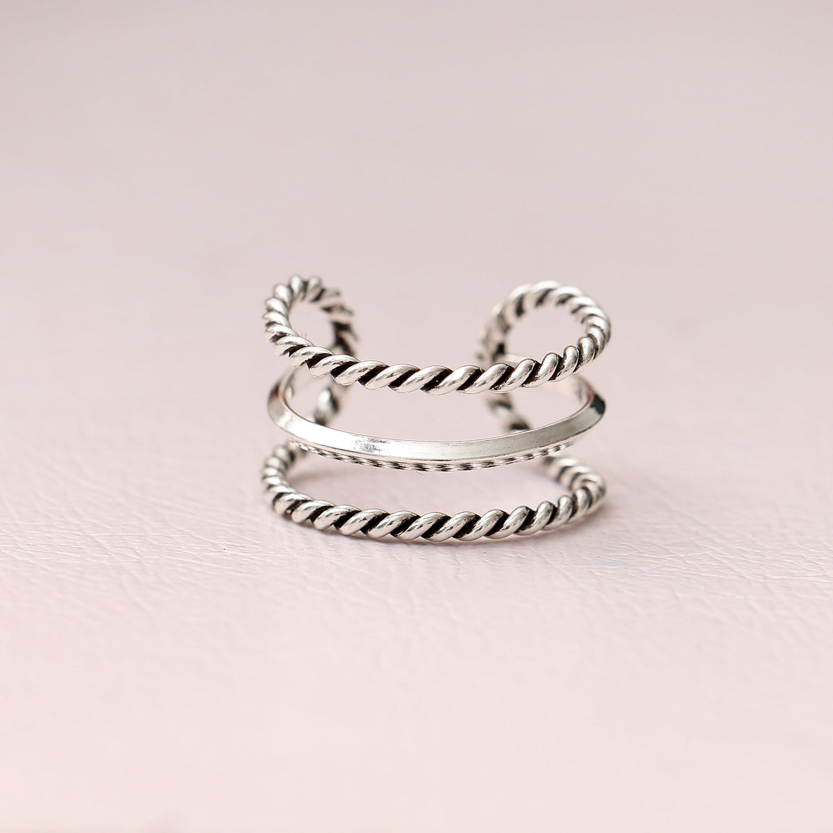 Twisted Cuff Design 925 Sterling Silver Ring – Adjustable Minimalist Statement Band