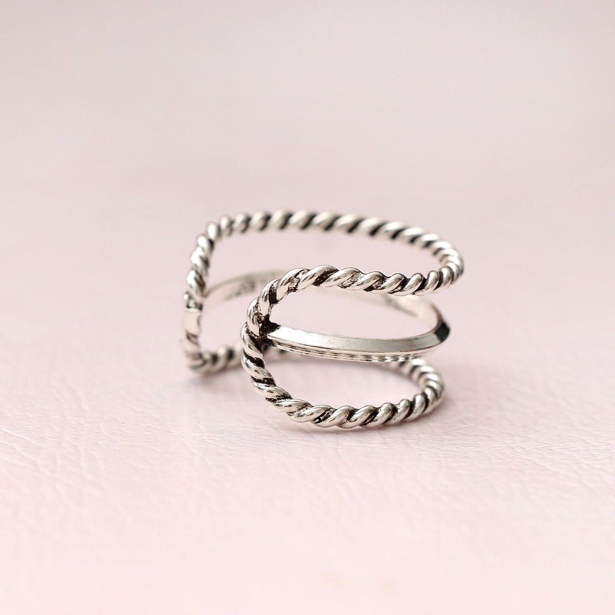 Twisted Cuff Design 925 Sterling Silver Ring – Adjustable Minimalist Statement Band
