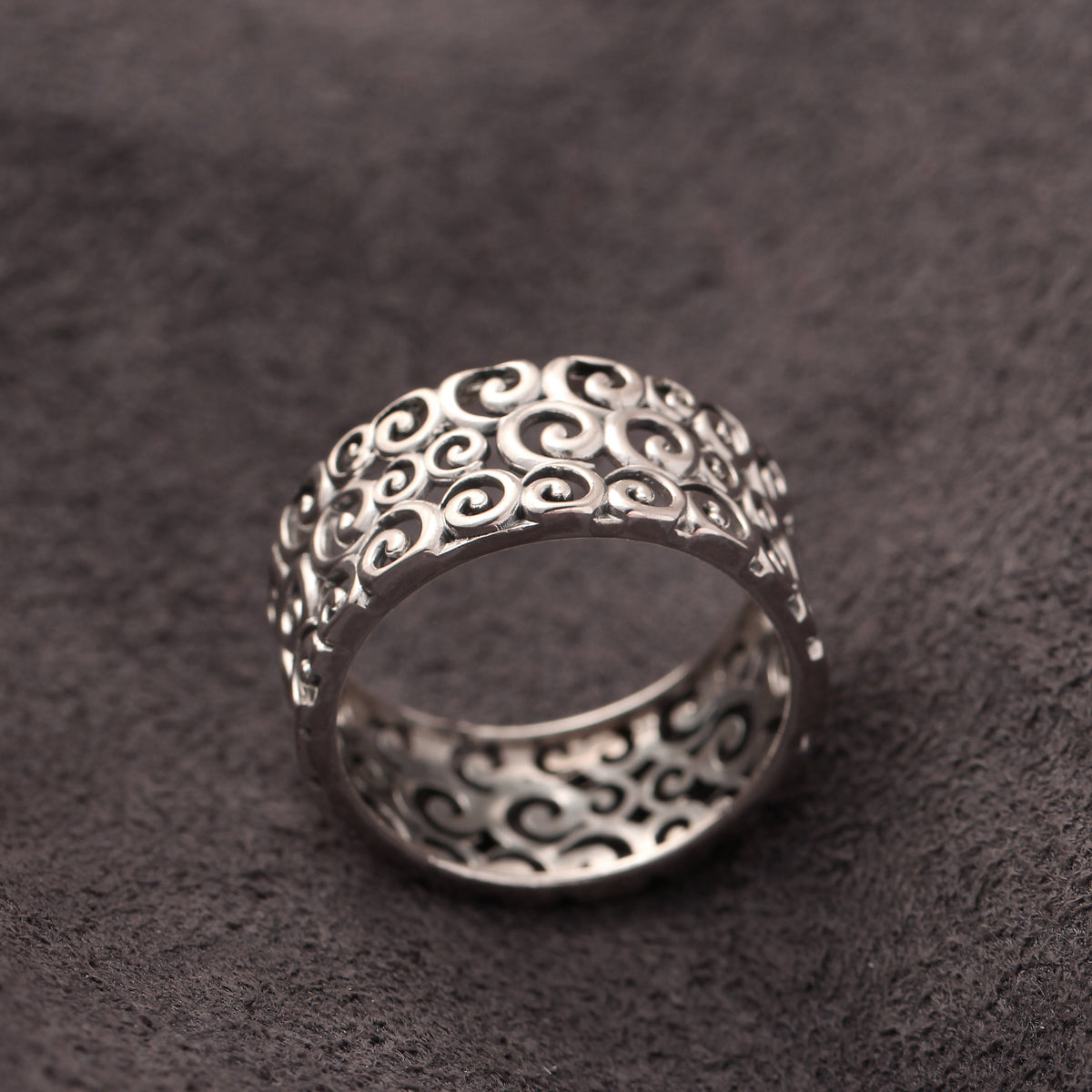 925 Sterling Silver Swirl Pattern Ring – Artistic Filigree Design for Timeless Elegance
