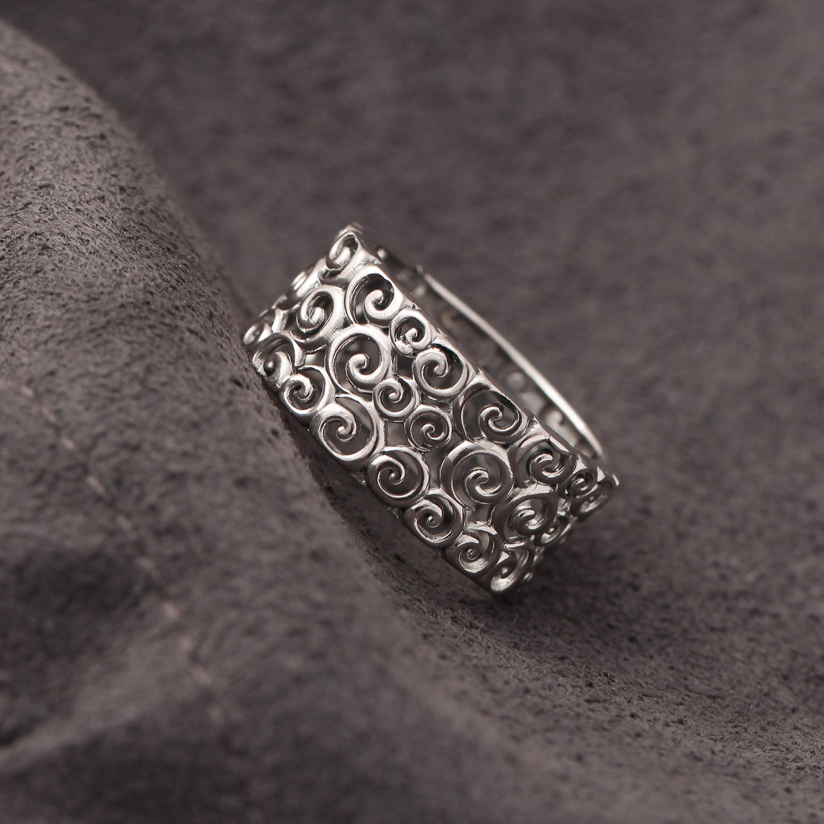 925 Sterling Silver Swirl Pattern Ring – Artistic Filigree Design for Timeless Elegance