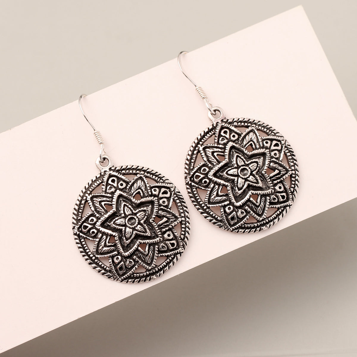 925 Sterling Silver Mandala Dangle Earrings – Bohemian Spiritual Dangle Jewelry for Inner Balance