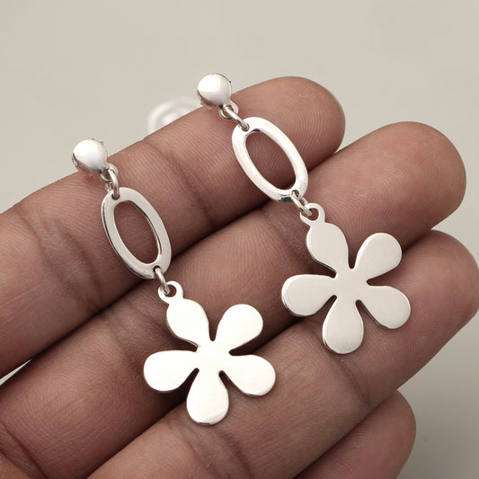 925 Sterling Silver Flower Drop Earrings | Minimalist Floral Dangle Earrings for Women | Handmade Silver Jewelry