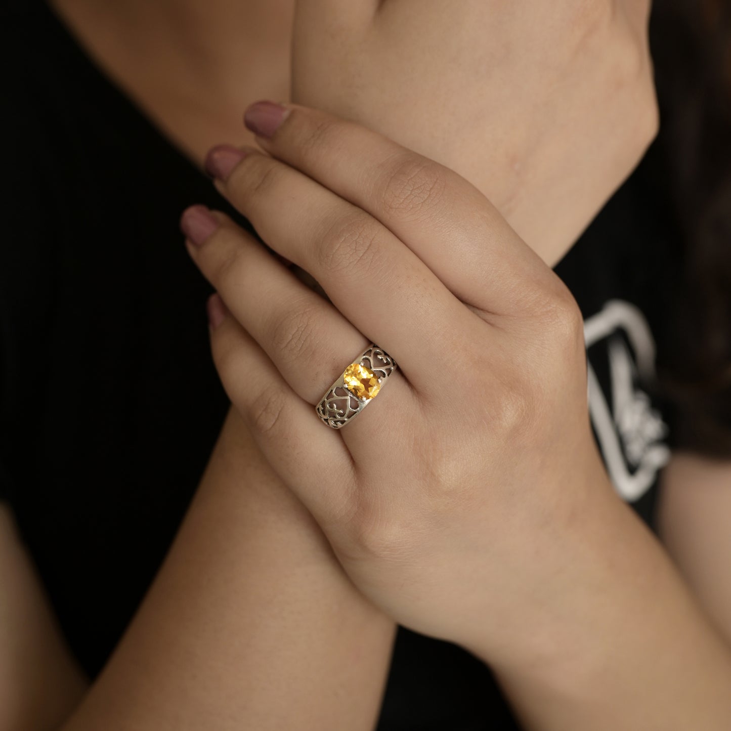 Celtic Citrine Silver Ring ( 6 1/2 US Ring Size )