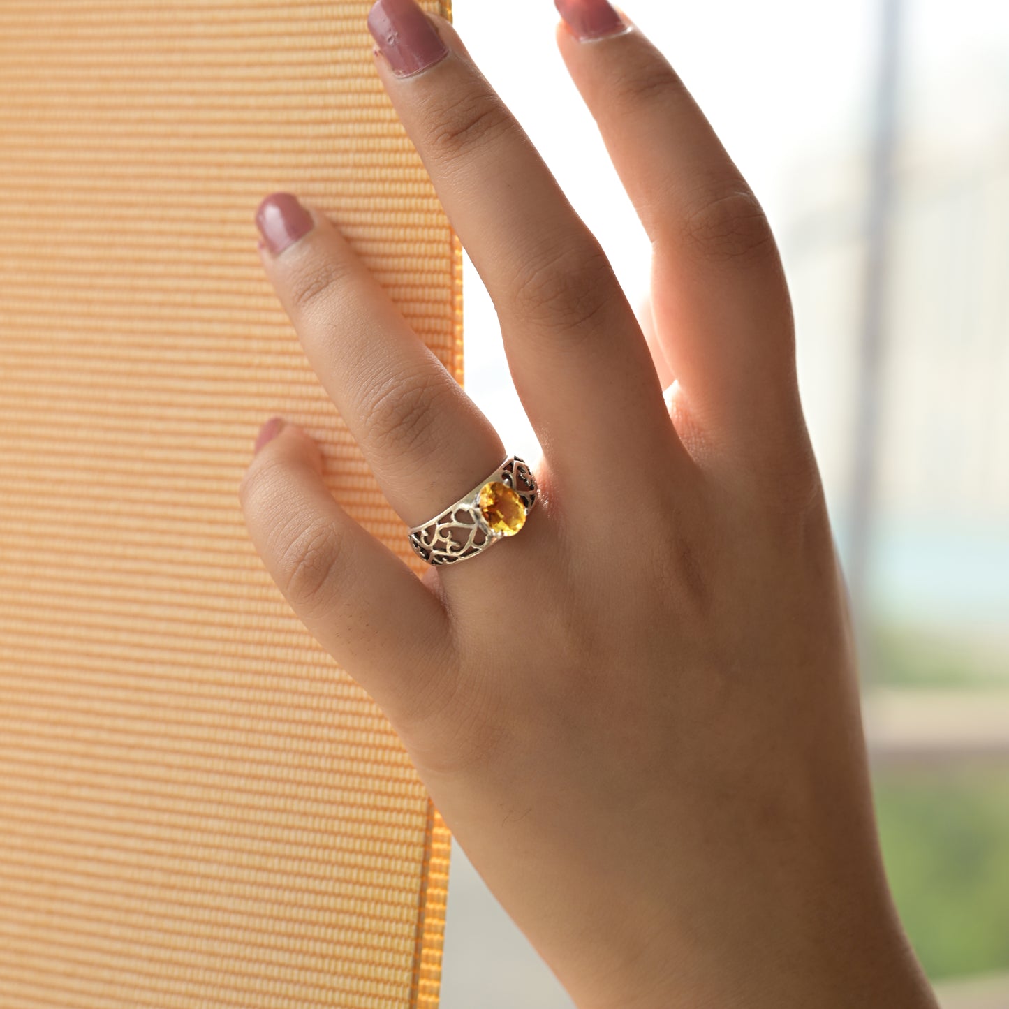 Celtic Citrine Silver Ring ( 6 1/2 US Ring Size )