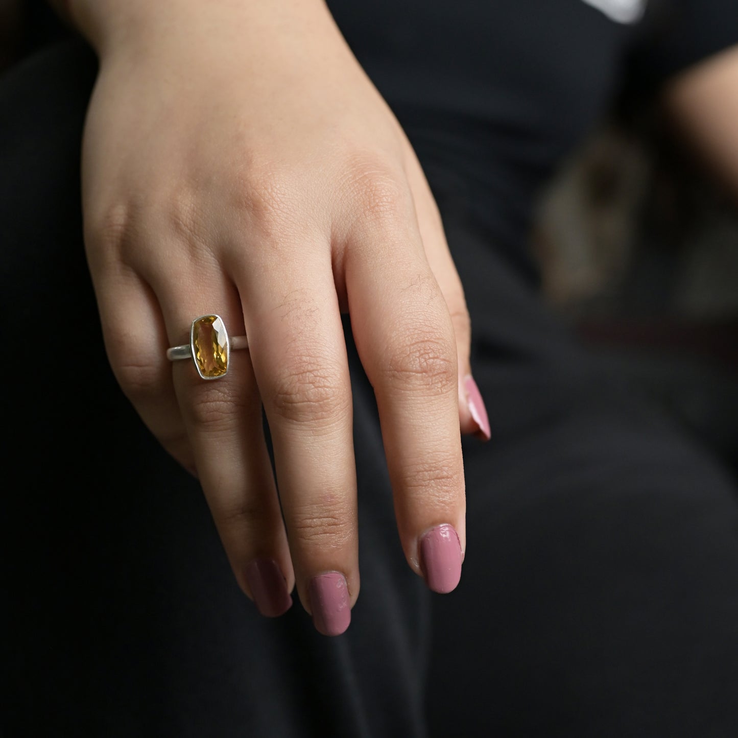Baguette Cut Golden Citrine Ring ( 8 US Ring Size )