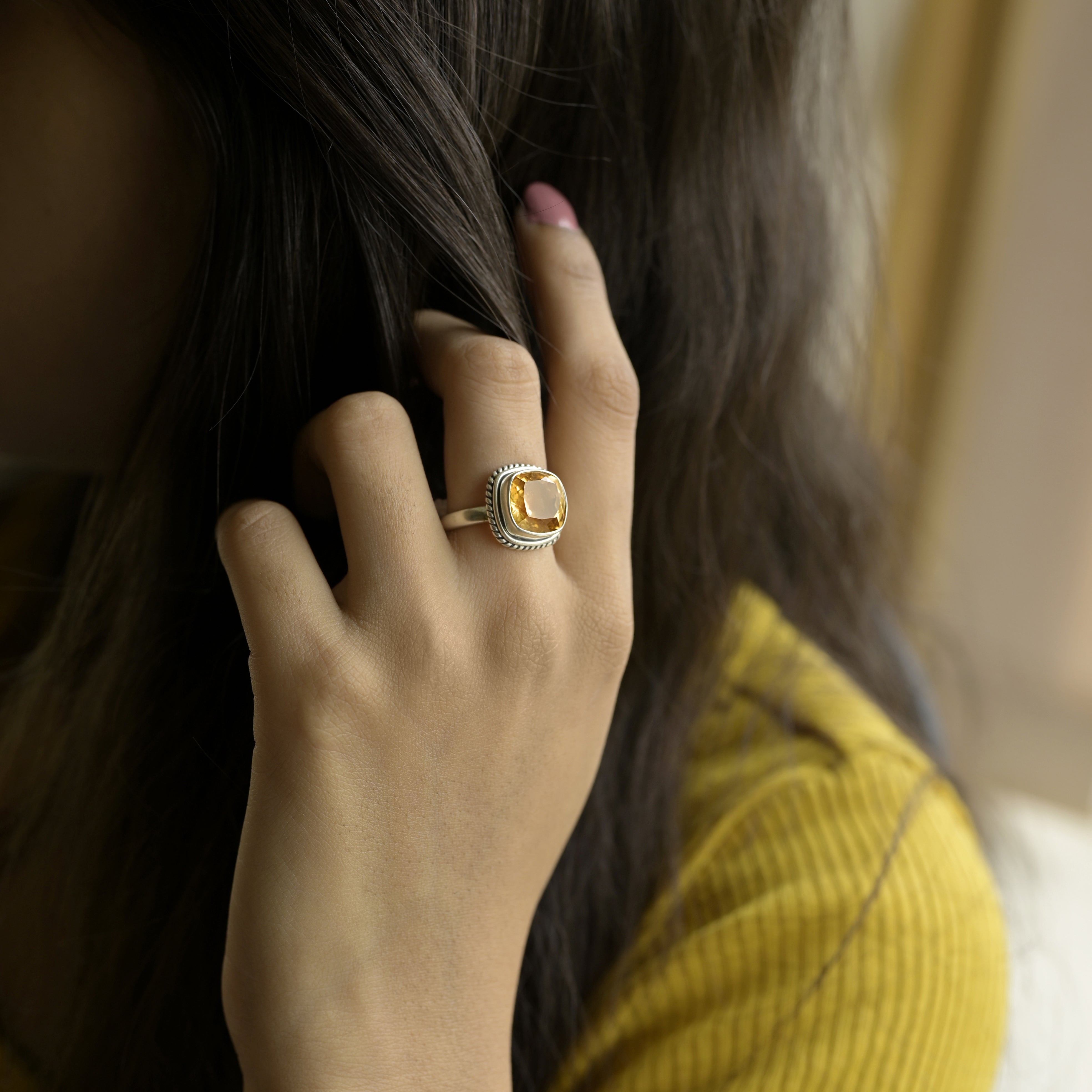 Raw Citrine Ring, 925 Sterling Silver, Citrine Wire Weapped Ring, Yellow Gemstone buy Ring, Statement Ring, November Birthstone, Ring For Her