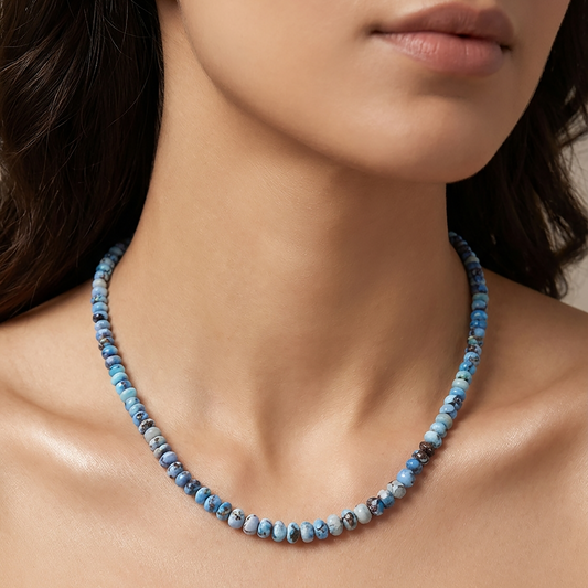 AAA+ Golden Hills Turquoise Necklace – Natural Blue Turquoise Beaded Necklace 4.5–7mm | Minimalist Gemstone Jewelry