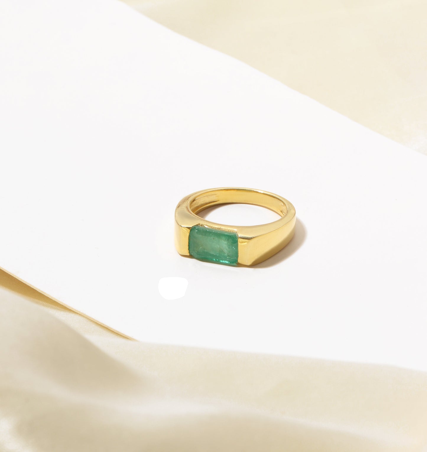 925 Sterling Silver Natural Emerald Men’s Ring – Rectangular Green Emerald Sterling Silver Statement Ring