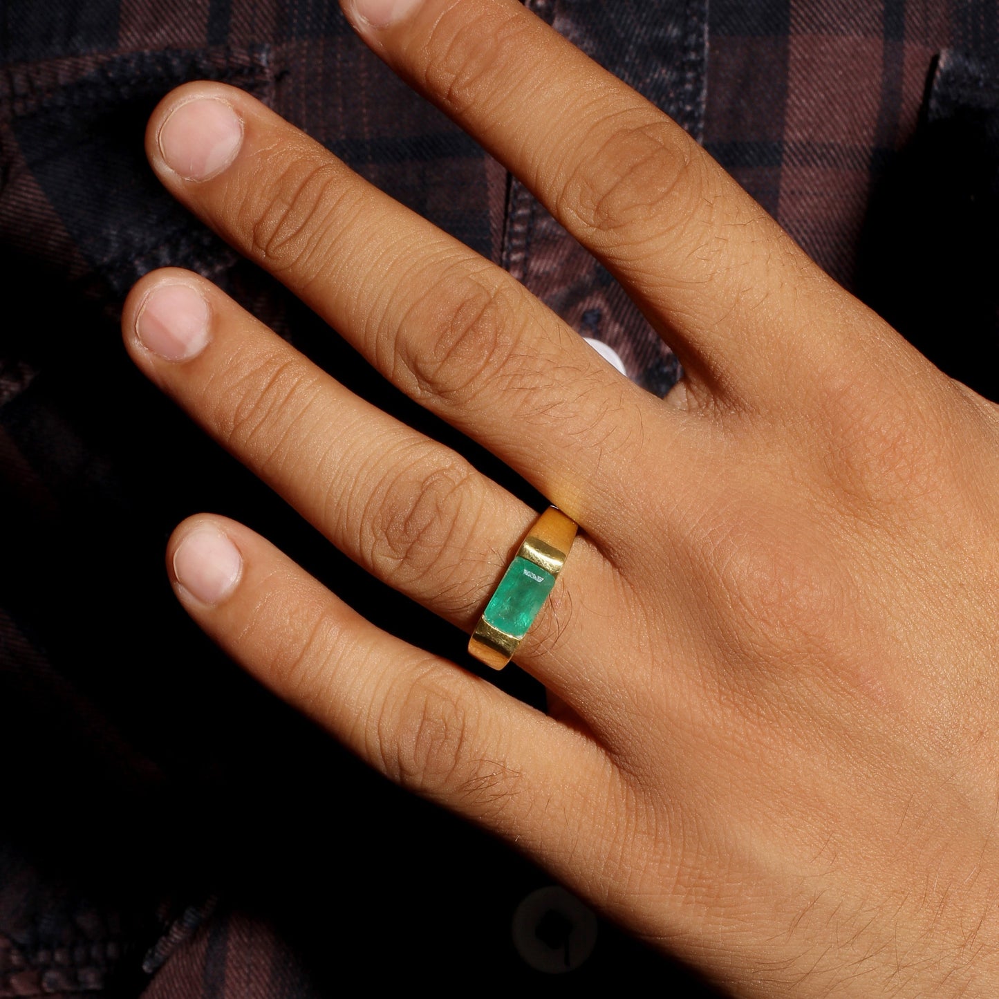 925 Sterling Silver Natural Emerald Men’s Ring – Rectangular Green Emerald Sterling Silver Statement Ring
