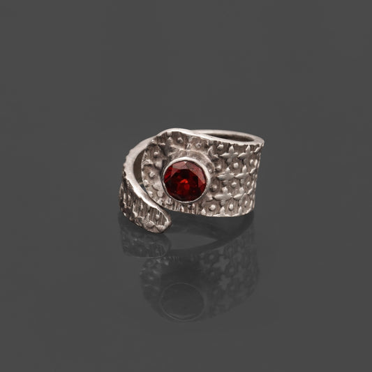 Natural Red Garnet Studded Sterling Silver Designer Ring