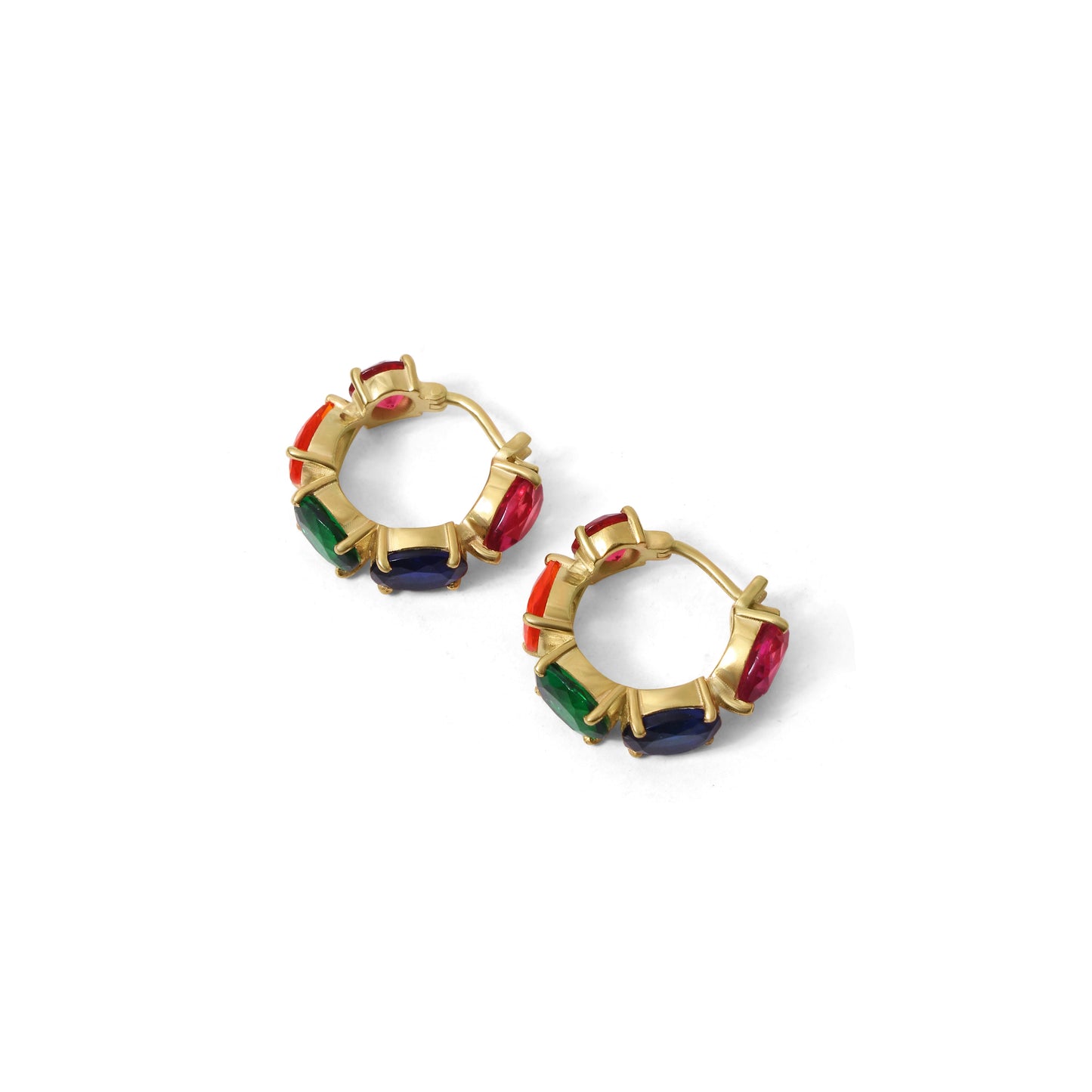 Multi Gemstone Quartz Hoop Earrings – Colorful Gold-Plated Statement Hoops for Women