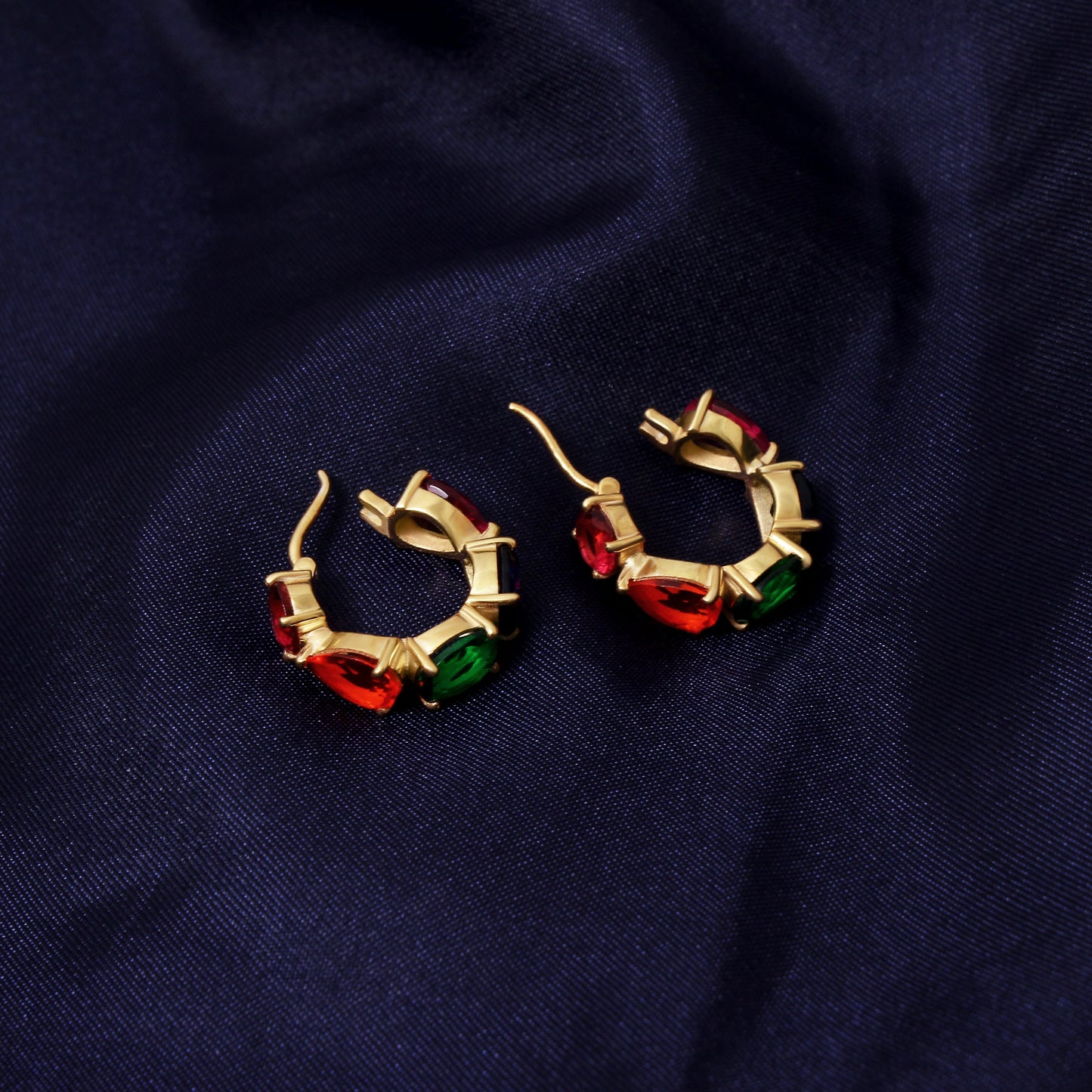 Multi Gemstone Quartz Hoop Earrings – Colorful Gold-Plated Statement Hoops for Women