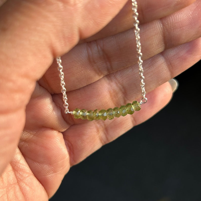 Stackable Bar Green Peridot Necklace