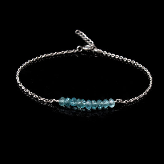 Natural Blue Apatite Bracelet, 925 Silver Bar Bracelet,