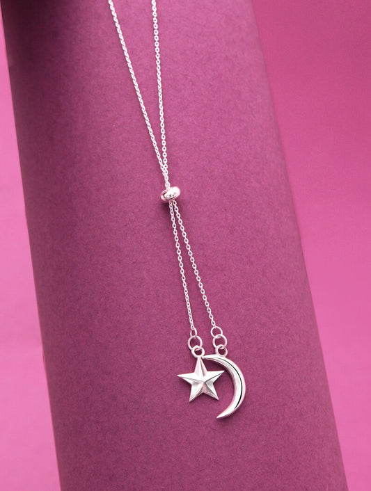 Moon-Star Silver Charm Pendant