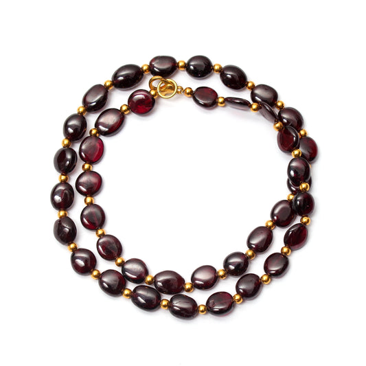 AAA++ Natural Garnet Smooth Beaded Silver Necklace GemsRush