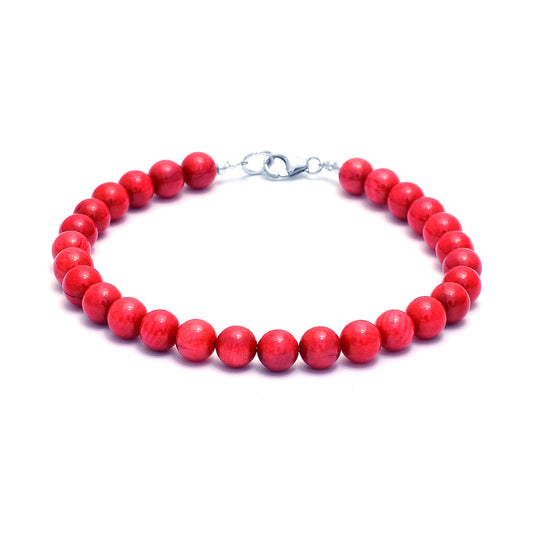 AAA Red Coral Gemstone Silver Bracelet GemsRush