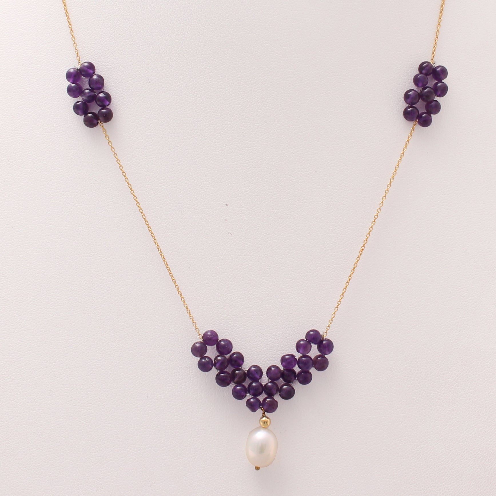 Amethyst And Pearl Beaded Silver Necklace GemsRush