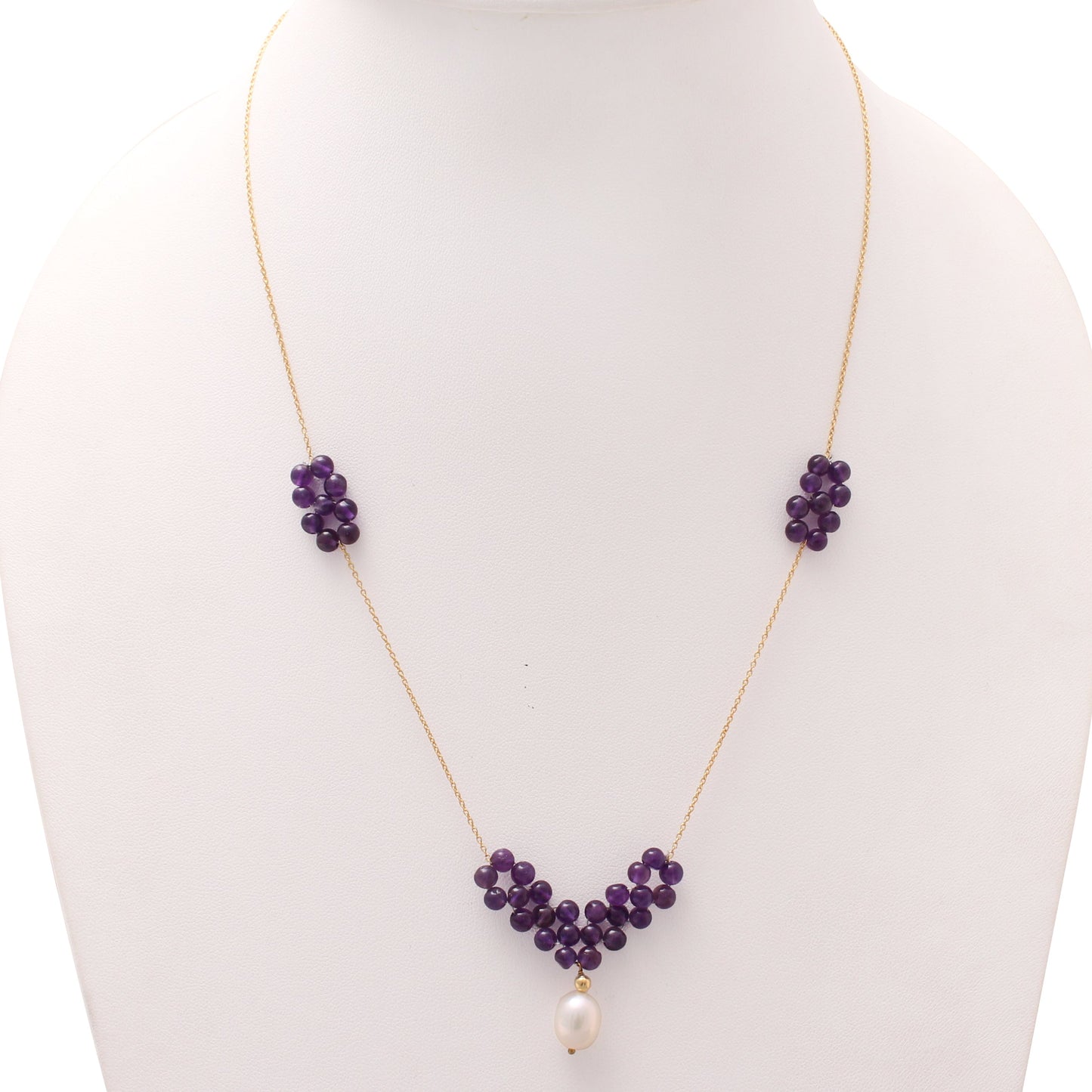 Amethyst And Pearl Beaded Silver Necklace GemsRush