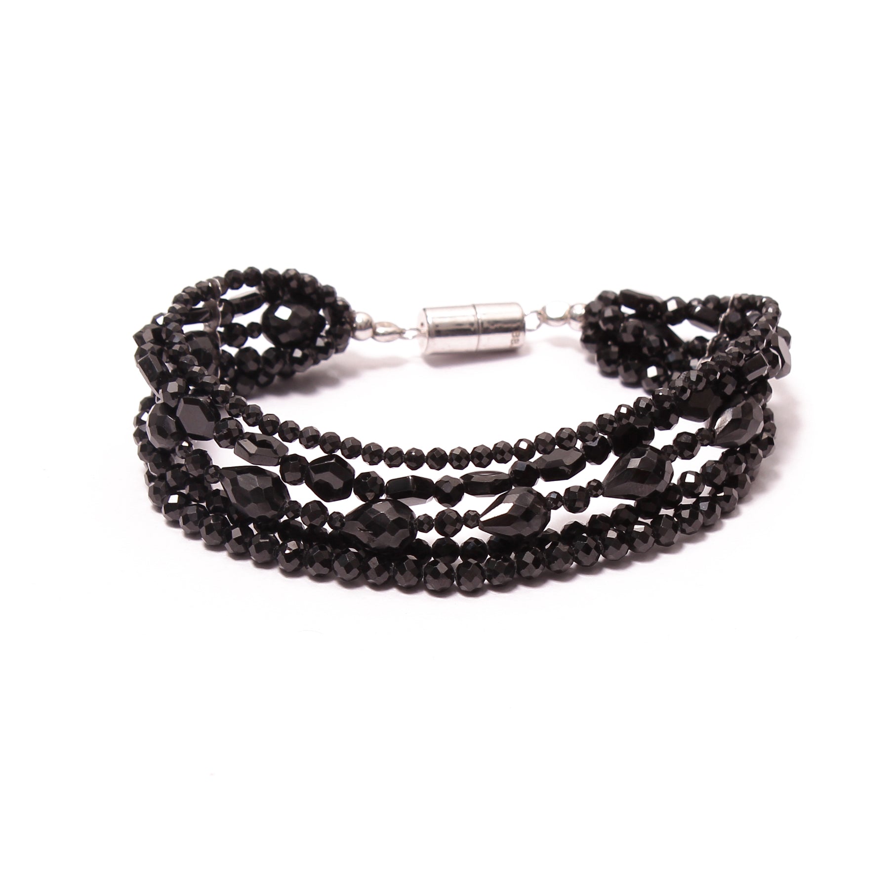 Attractive Black Spinel Multi-Shape Designer Bracelet with Sterling Silver Magnetic Lock GemsRush
