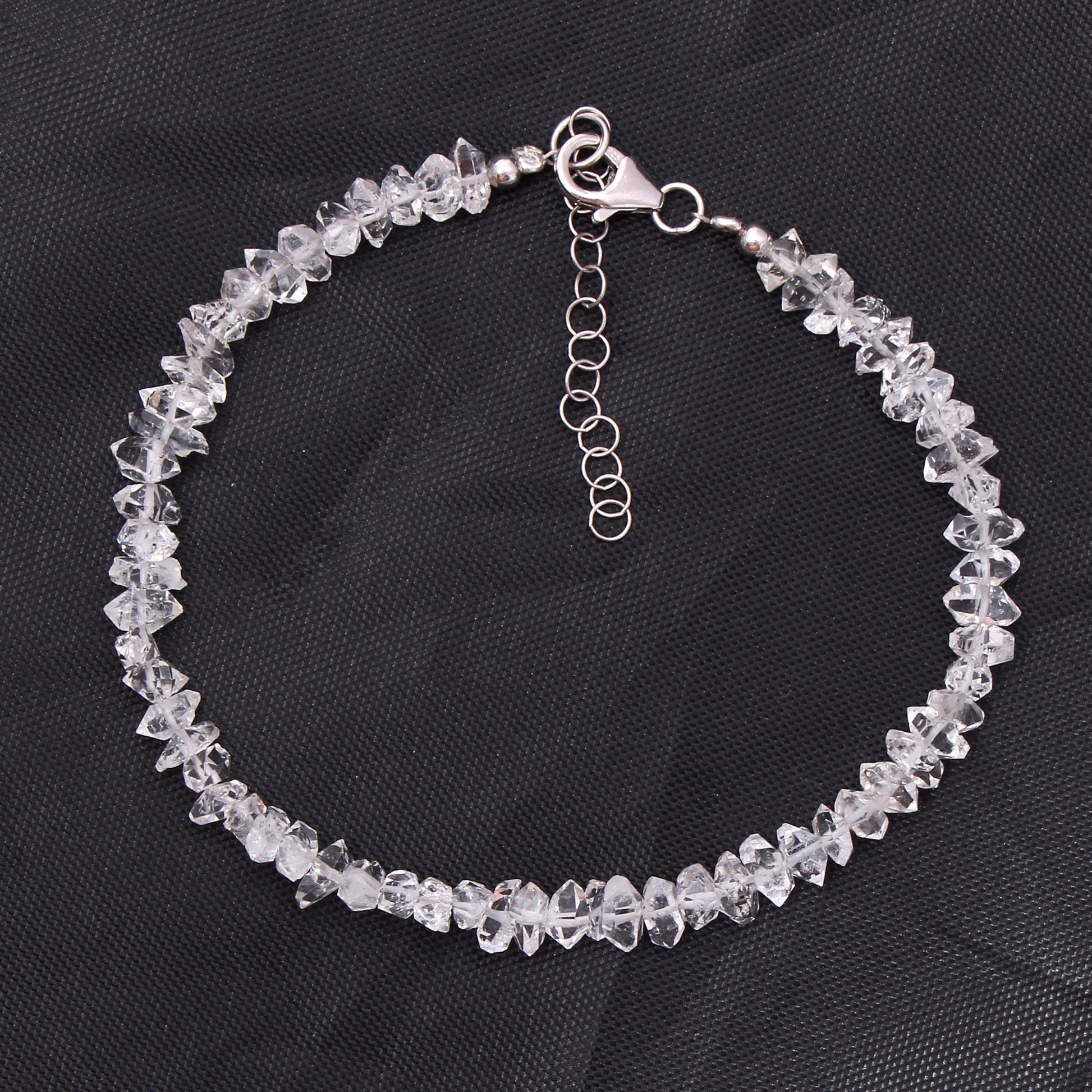 Beautiful Herkimer Diamond Uncut Gemstone Bracelet - Strung On Silver Chain Lobster Lock GemsRush