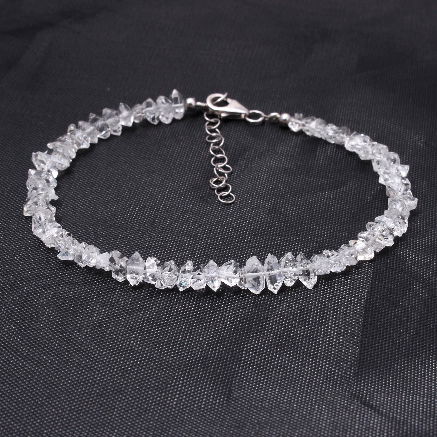 Beautiful Herkimer Diamond Uncut Gemstone Bracelet - Strung On Silver Chain Lobster Lock GemsRush