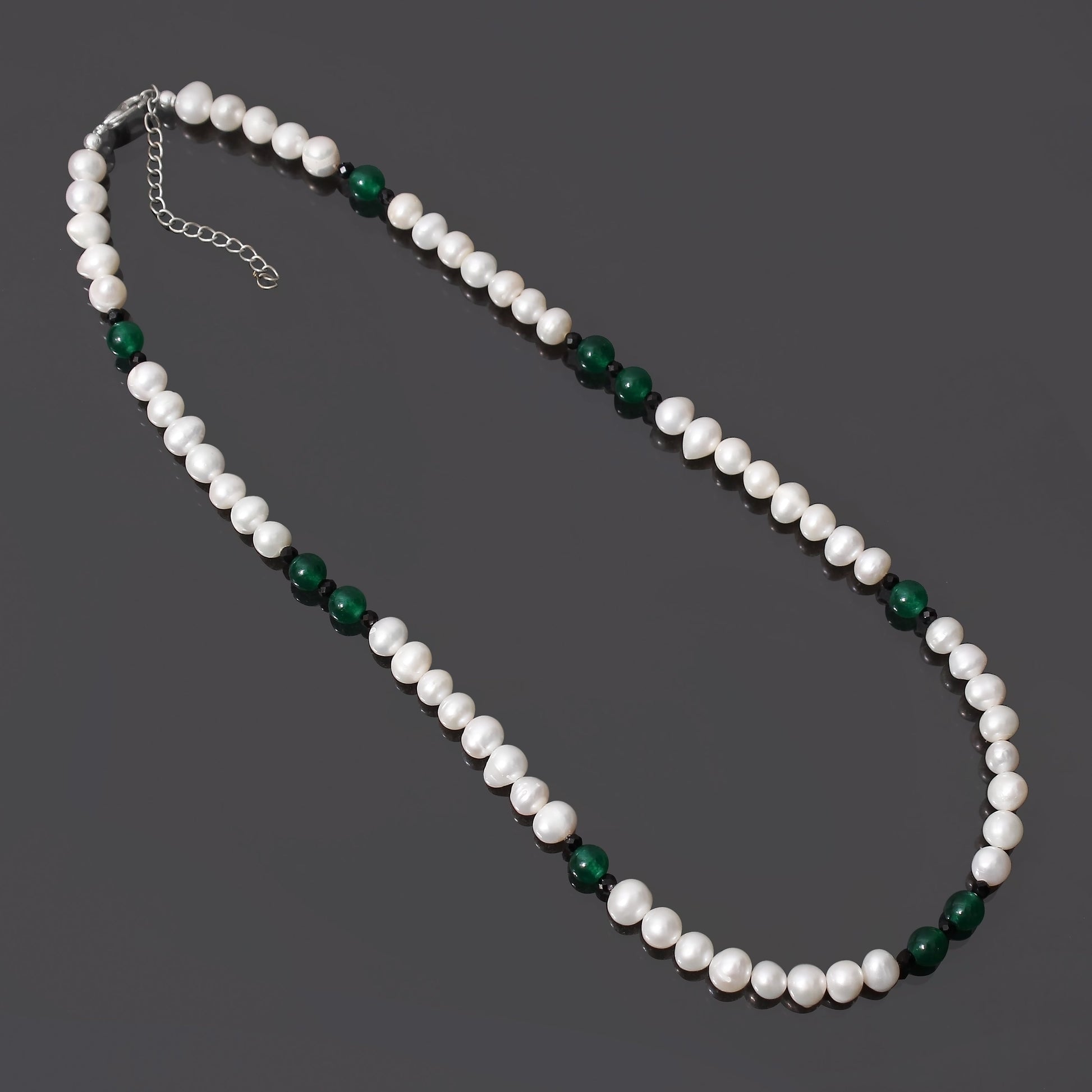 Beautiful Pearl And Aventurine Gemstone Round And Rondelle Beads Necklace 18 Inch GemsRush
