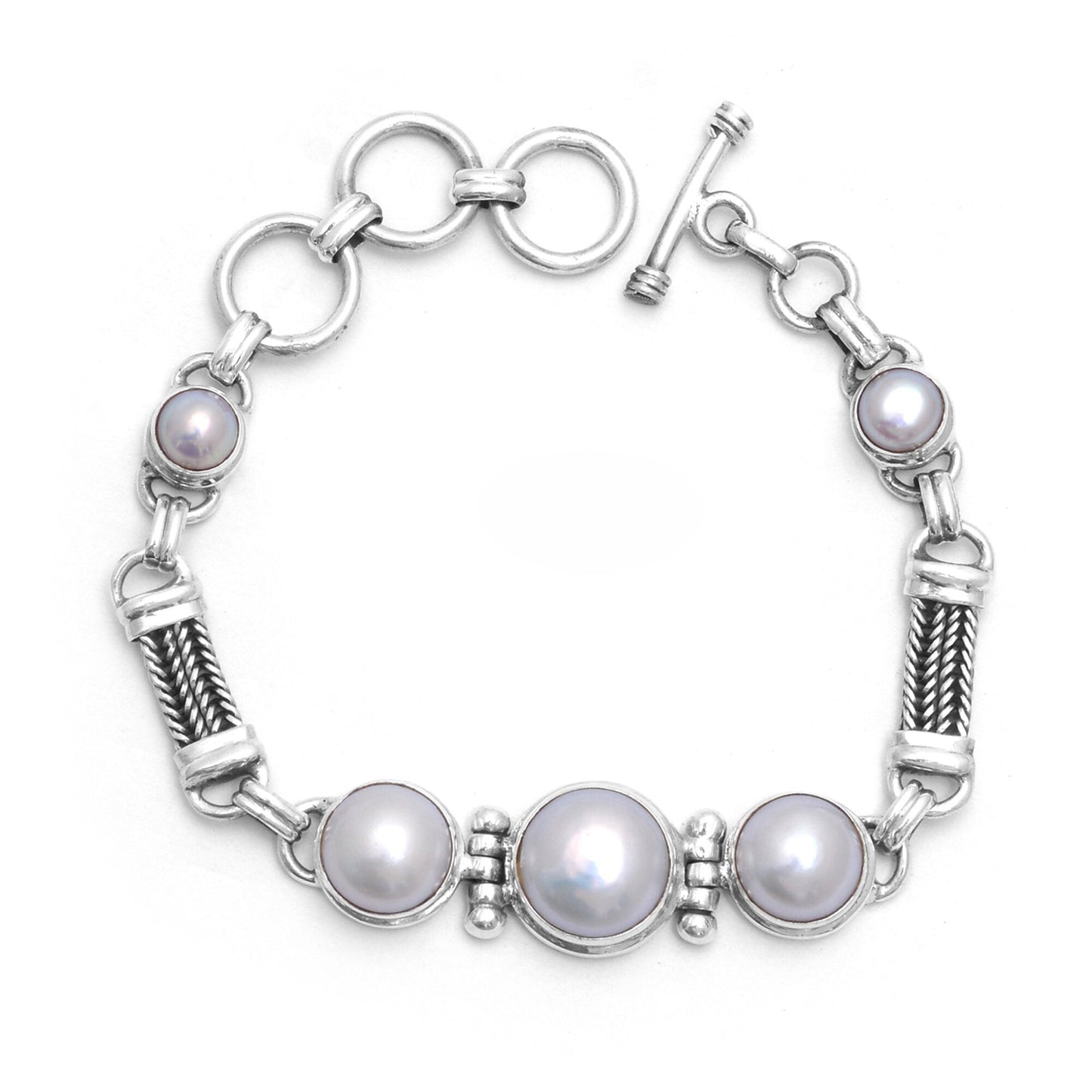 Beautiful Pearl Bracelet with Sterling Silver Chain and Toggle Lock Closure GemsRush