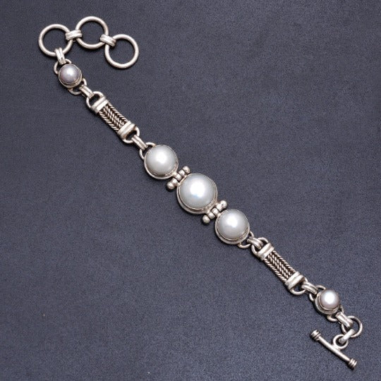 Beautiful Pearl Bracelet with Sterling Silver Chain and Toggle Lock Closure GemsRush