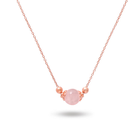 Beautiful Rose Quartz Necklace, Banded Pendant, -925 Sterling Silver, Relationship Rose Stone Necklace. GemsRush
